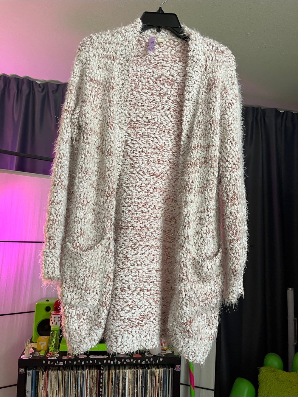 Cozy Women's Fuzzy Open-Front Cardigan Sweater - Light Pink